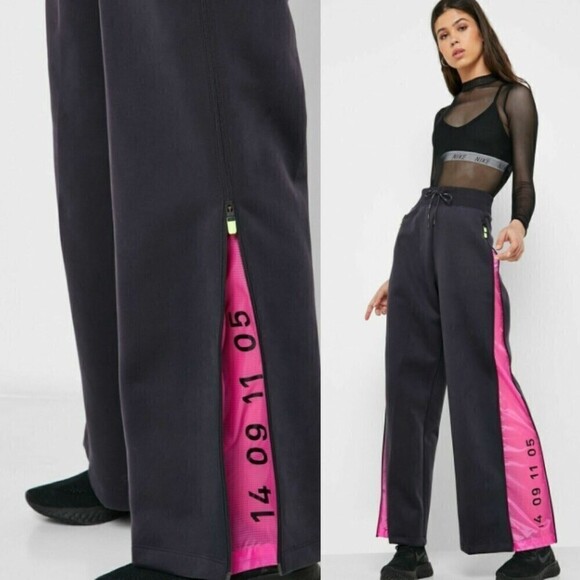 Nike Women Size S Black Pink Sportswear Tech Pack Fleece Wide Leg Sweatpants Gym - Picture 4 of 17